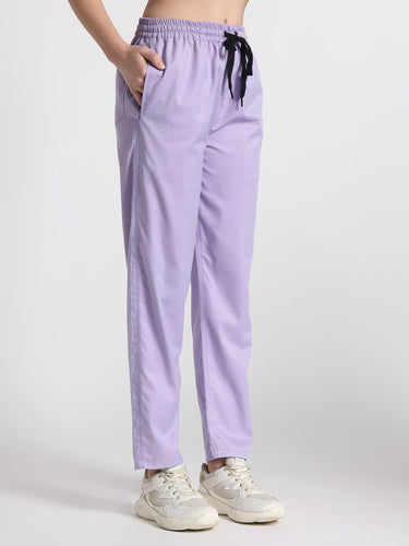 Stretchable (2Way) Female Lavender Mandarin Neck With Straight Pant Scrub Set