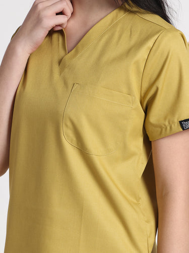 Stretchable (2Way) Female Mustard V-Neck Scrub Top