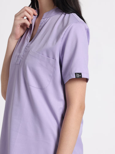 Stretchable (2Way) Female Lavender Mandarin Neck With Straight Pant Scrub Set