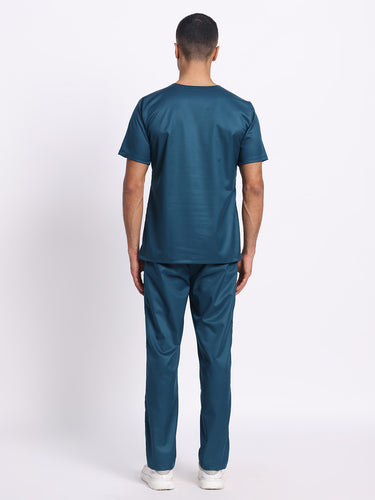Stretchable (2Way) Men Forest Green V-Neck With Straight Pant Scrub Set