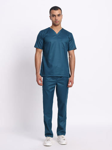 Stretchable (2Way) Men Forest Green V-Neck With Straight Pant Scrub Set