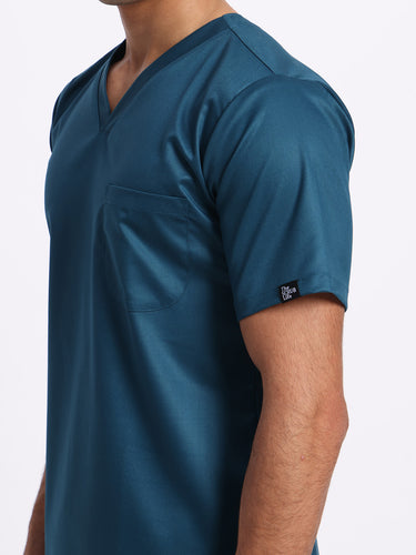 Stretchable (2Way) Men Forest Green V-Neck Scrub Top