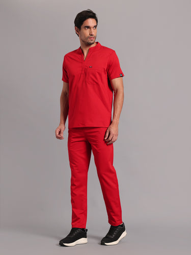 Move Lite Men Ember Red (Mandarin Neck) Scrub Set