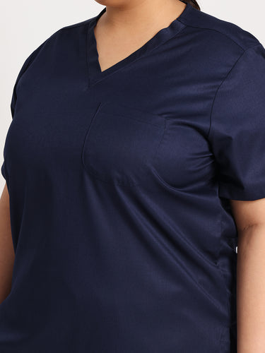 Stretchable (2Way) Female Navy Blue V-Neck Scrub Top