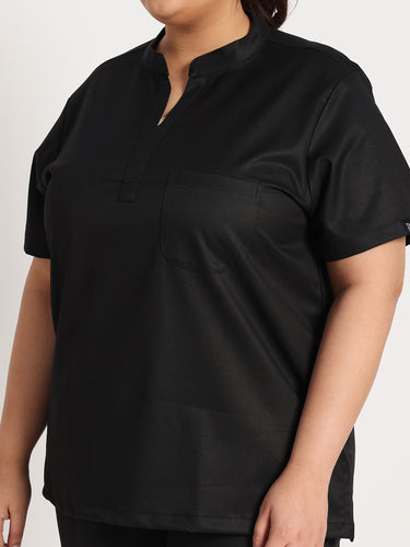 Stretchable (2Way) Female Black Mandarin Neck Scrub Top