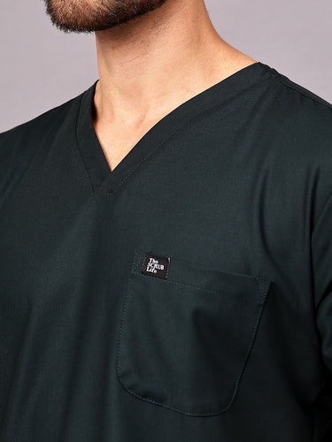 Stretchable (4Way) Men V-Neck Mid Night Green Scrub Top