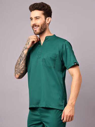 Stretchable (2Way) Men Hunter Green Mandarin Neck Scrub Top