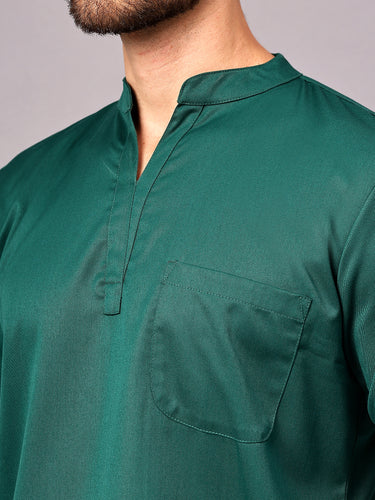 Stretchable (2Way) Men Hunter Green Mandarin Neck Scrub Top