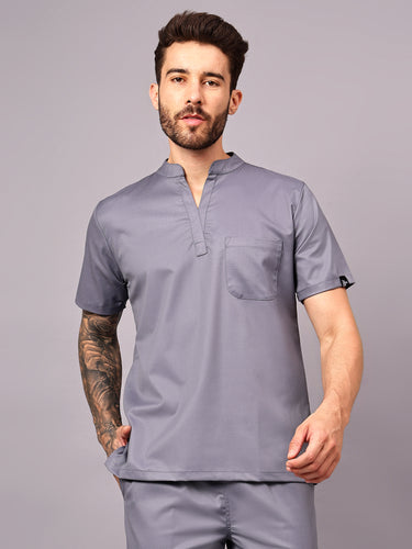 Stretchable (2Way) Men Graphite Mandarin Neck Scrub Top
