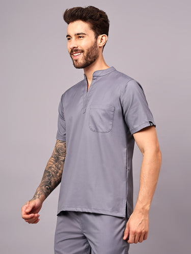 Stretchable (2Way) Men Graphite Mandarin Neck Scrub Top