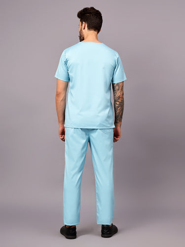 Stretchable (2Way) Male Aqua Blue Straight Scrub Pant