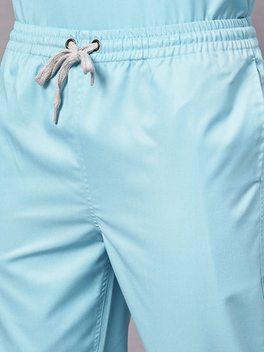 Stretchable (2Way) Male Aqua Blue Mandarin Neck With Jogger Scrub Set
