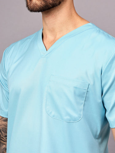 Stretchable (2Way) Male Aqua Blue V-Neck With Jogger Scrub Set