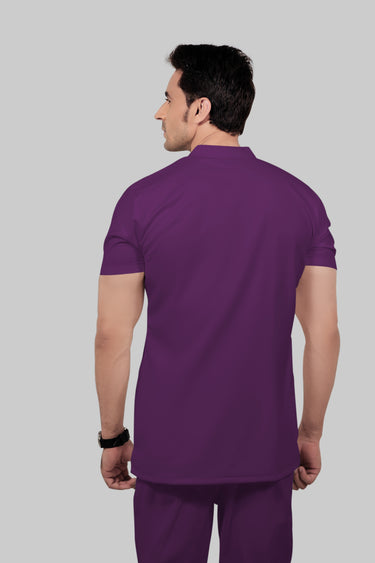 Stretchable (2Way) Male Purple Mandarin Neck Scrub Top