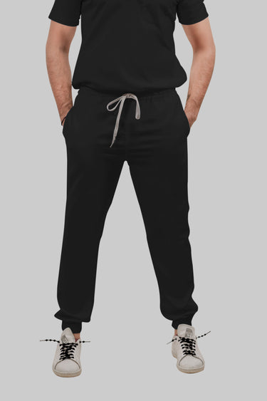 Stretchable (4Way) Female Black V-Neck With Jogger Scrub Set