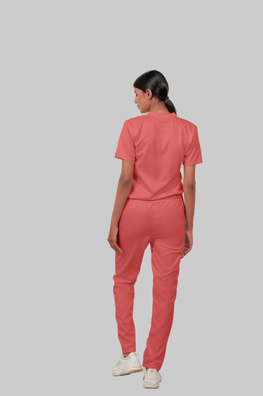 Stretchable (2Way) Female Peach Mandarin Neck With Straight Pant Scrub Set