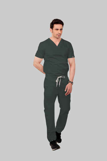 Stretchable (2Way) Male Bottle Green Straight Scrub Pant