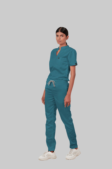 Stretchable (4Way) Female Peacock Blue Straight Scrub Pant
