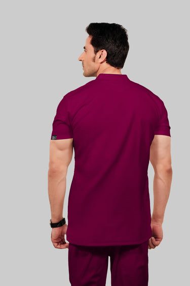 Stretchable (4Way) Male Wine Mandarin Neck Scrub Top