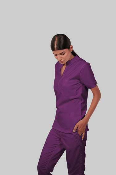 Stretchable (2Way) Female Purple Mandarin Neck Scrub Top