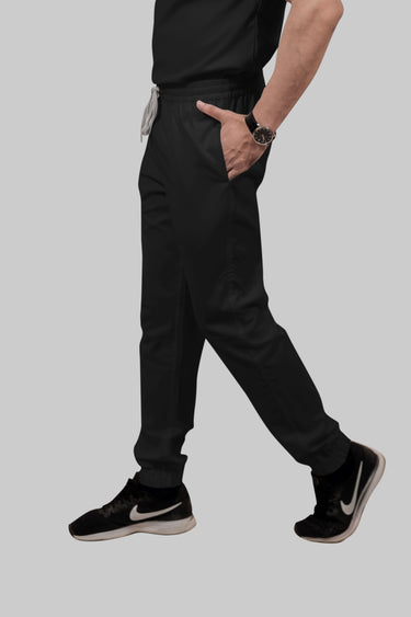 Stretchable (2Way) Female Black V-Neck With Jogger Scrub Set