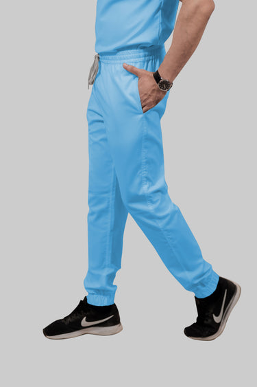 Stretchable (2Way) Female Light Blue Mandarin Neck With Jogger Scrub Scrub Set