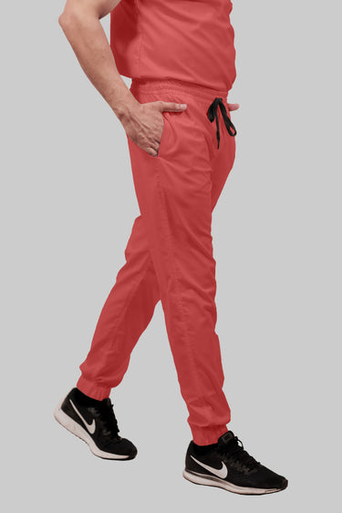 Stretchable (2Way) Male Peach Mandarin Neck With Jogger Scrub Set