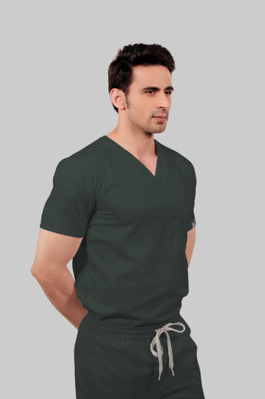 Stretchable (2Way) Male Bottle Green Straight Scrub Pant
