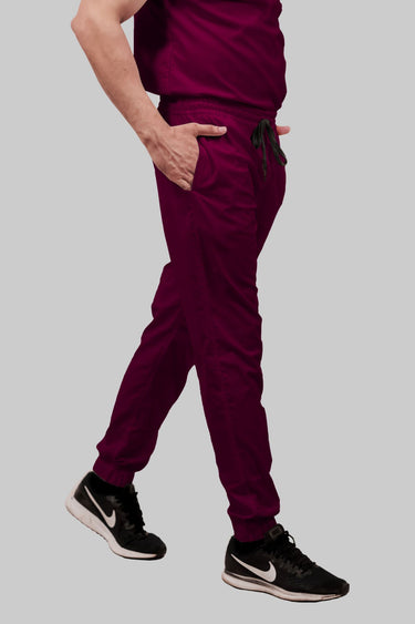 Stretchable (2Way) Male Wine V-Neck With Jogger Scrub Set