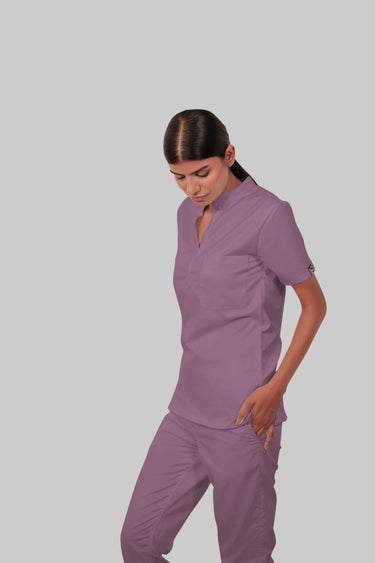 Stretchable (2Way) Female Lilac Mandarin Neck Scrub Top