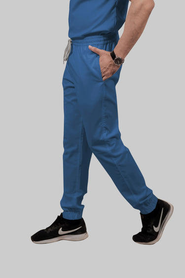 Stretchable (2Way) Female Steel Blue V-Neck With Jogger Scrub Set