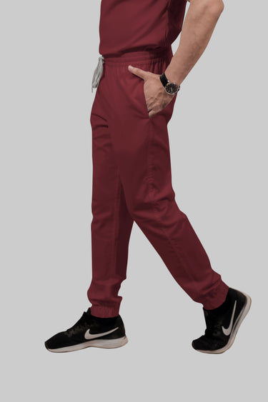 Stretchable (2Way) Female Maroon V-Neck With Jogger Scrub Set