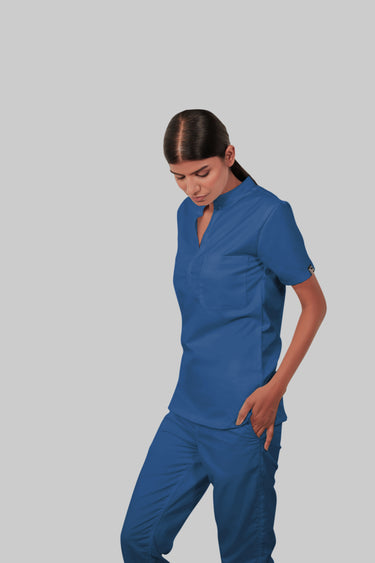 Stretchable (2Way) Female Navy Blue Mandarin Neck Scrub Top