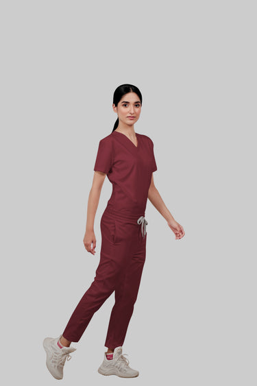 Stretchable (2Way) Female Maroon Straight Scrub Pant
