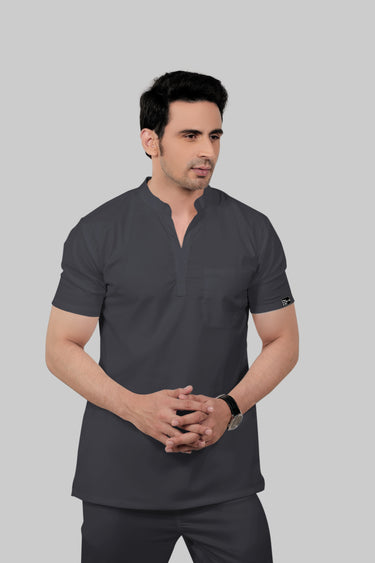 Stretchable (2Way) Male Dark Gray Mandarin Neck With Jogger Scrub Set
