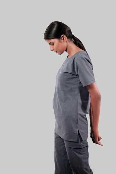 Stretchable (4Way) Female Dark Gray Boat Neck Scrub Top