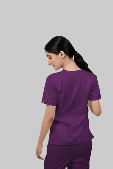 Stretchable (2Way) Female Purple V-Neck Scrub Top