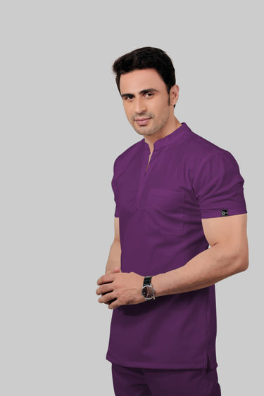 Stretchable (2Way) Male Purple Mandarin Neck Scrub Top