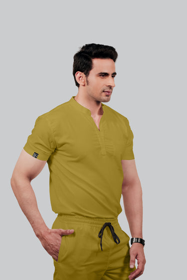 Stretchable (2Way) Men Mustard Mandarin Neck Scrub Top