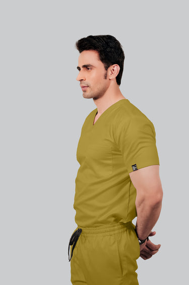 Stretchable (2Way) Men Mustard V-Neck Scrub Top
