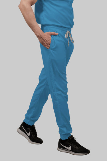 Stretchable (2Way) Female Peacock Blue V-Neck With Jogger Scrub Set