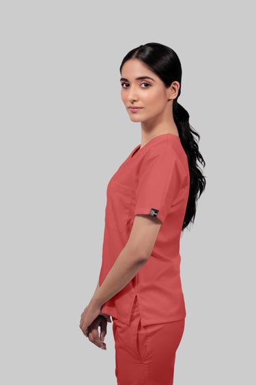 Stretchable (2Way) Female Peach V-Neck Scrub Top