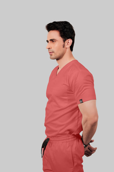 Stretchable (2Way) Men Peach V-Neck Scrub Top