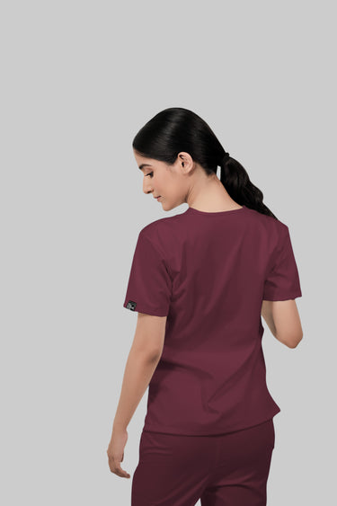 Stretchable (4Way) Female Burgundy V-Neck Scrub Top