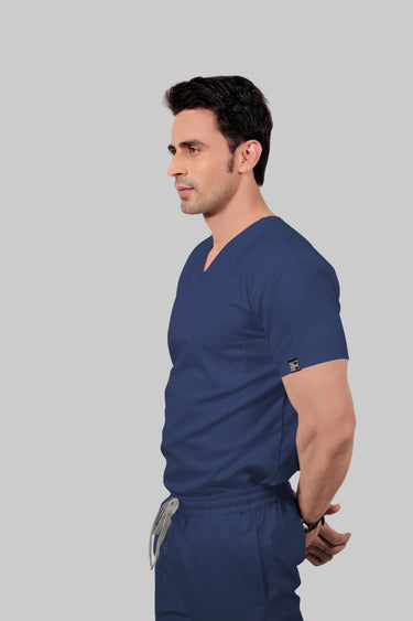 Stretchable (2way) Male  Navy Blue V-Neck Scrub Top