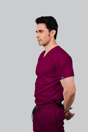 Stretchable (4Way) Male Wine V-Neck Scrub Top