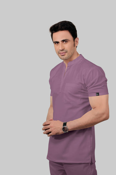 Stretchable (2Way) Male Lilac Mandarin Neck With Jogger Scrub Set