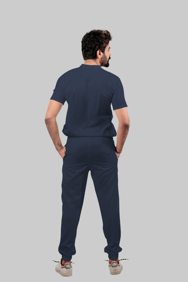 Stretchable (4Way) Male Navy Blue Mandarin Neck with Jogger Scrub Set