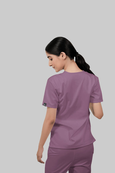 Stretchable (2Way) Female Lilac V-Neck With Straight Pant Scrub Set