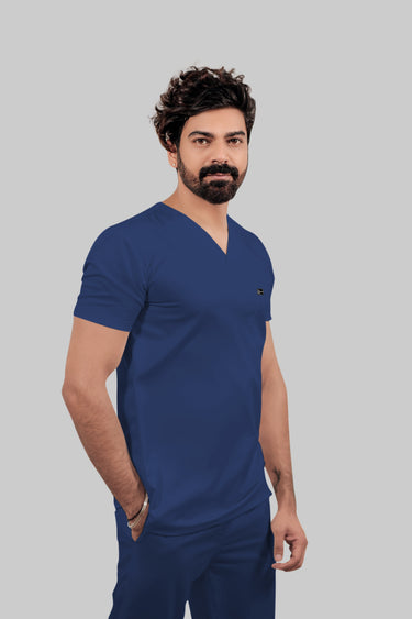 Stretchable (4Way) Male Royal Blue V-Neck With Jogger Scrub Set